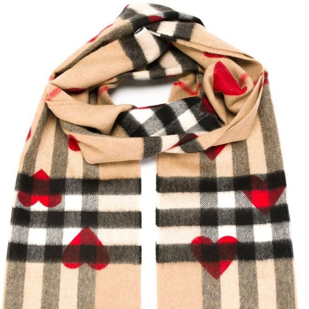 Burberry reversible cashmere red hearts scarf